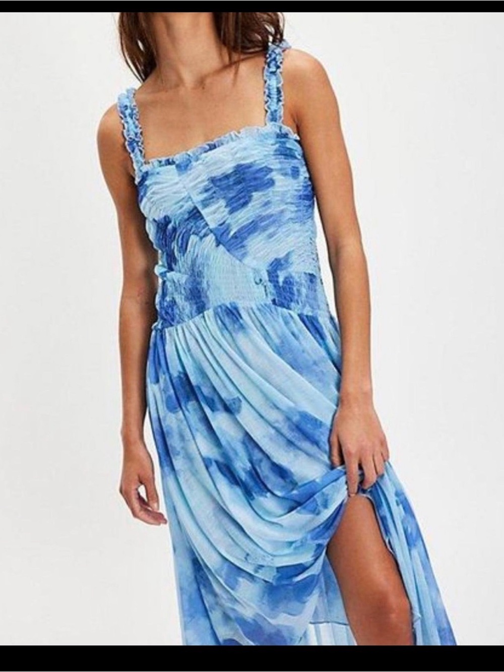 Free People Blue Tie-Dye Smocked Maxi Dress Size S/P